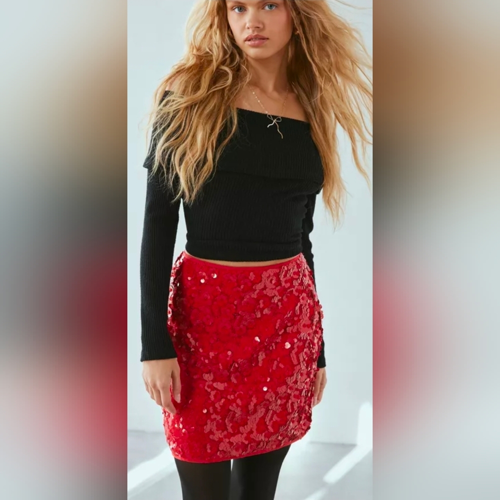 Sister Jane Dream Royal Sequin Bright Red Mini Skirt - Picture 3 of 7
